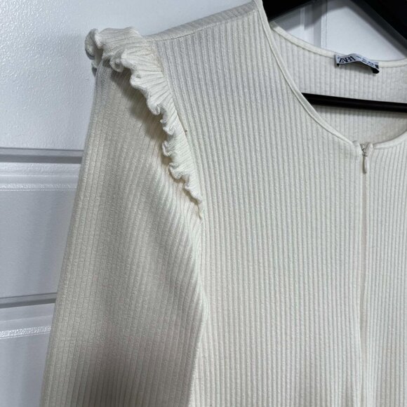 ZARA Cream Long Sleeve Dress - Picture 3 of 4